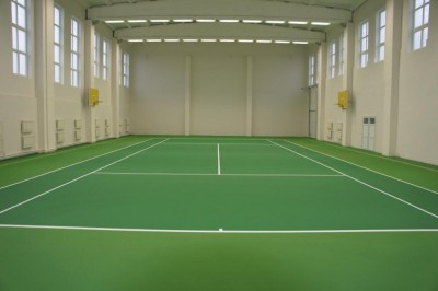 Устройство наливного покрытия хард на амор­ти­заци­он­ном слое ДЮСШ по теннису, г. Береза, Беларусь